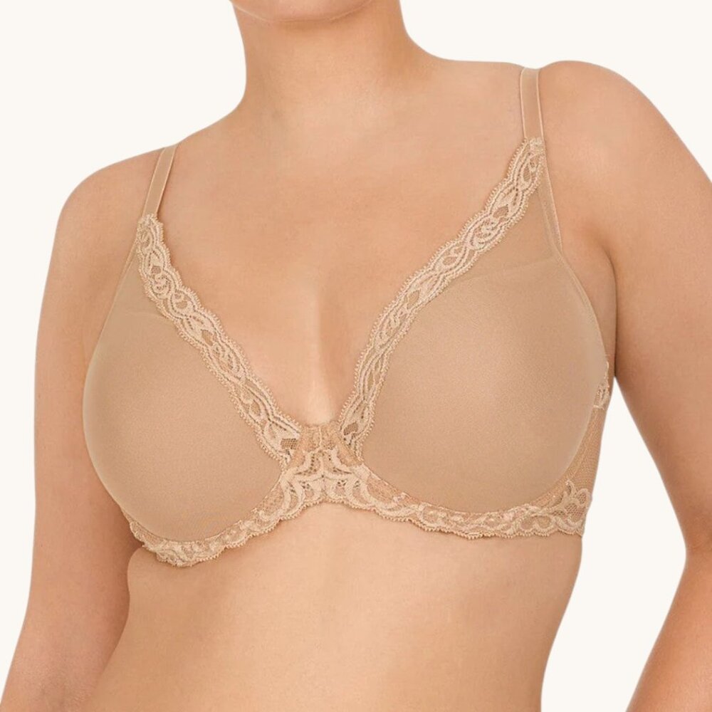 Natori Feathers Plunge Bra 36DD Nude